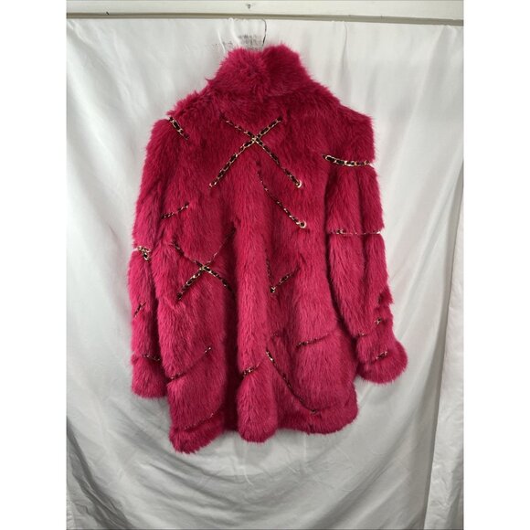 H&M X Moschino Jeremy Scott Pink Faux Fur Coat w/ Chains Womens Size XS - Picture 11 of 16